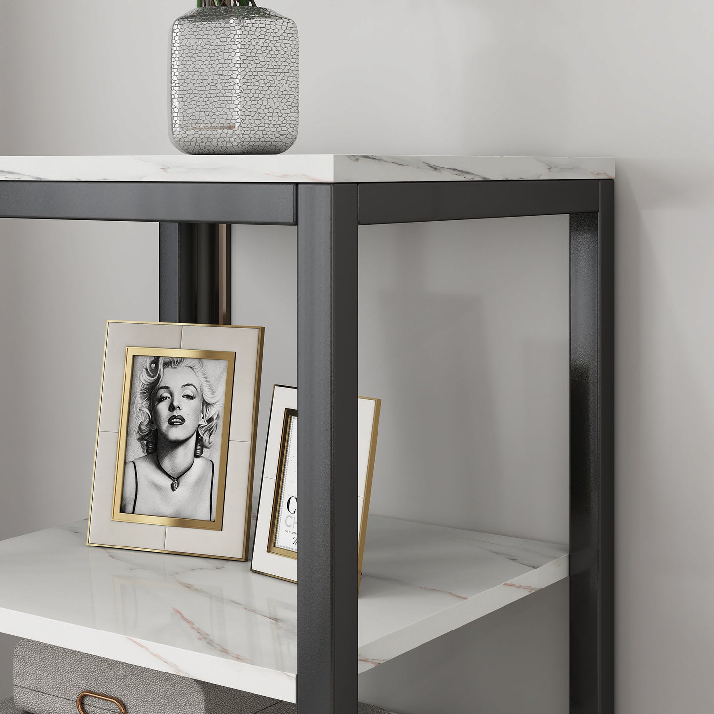 Synergy Luxury Marble Look Side Table Nightstand (White)
