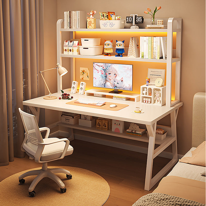 Aspire Large Industrial Office Computer Desk Workstation with Bookshelf (White)