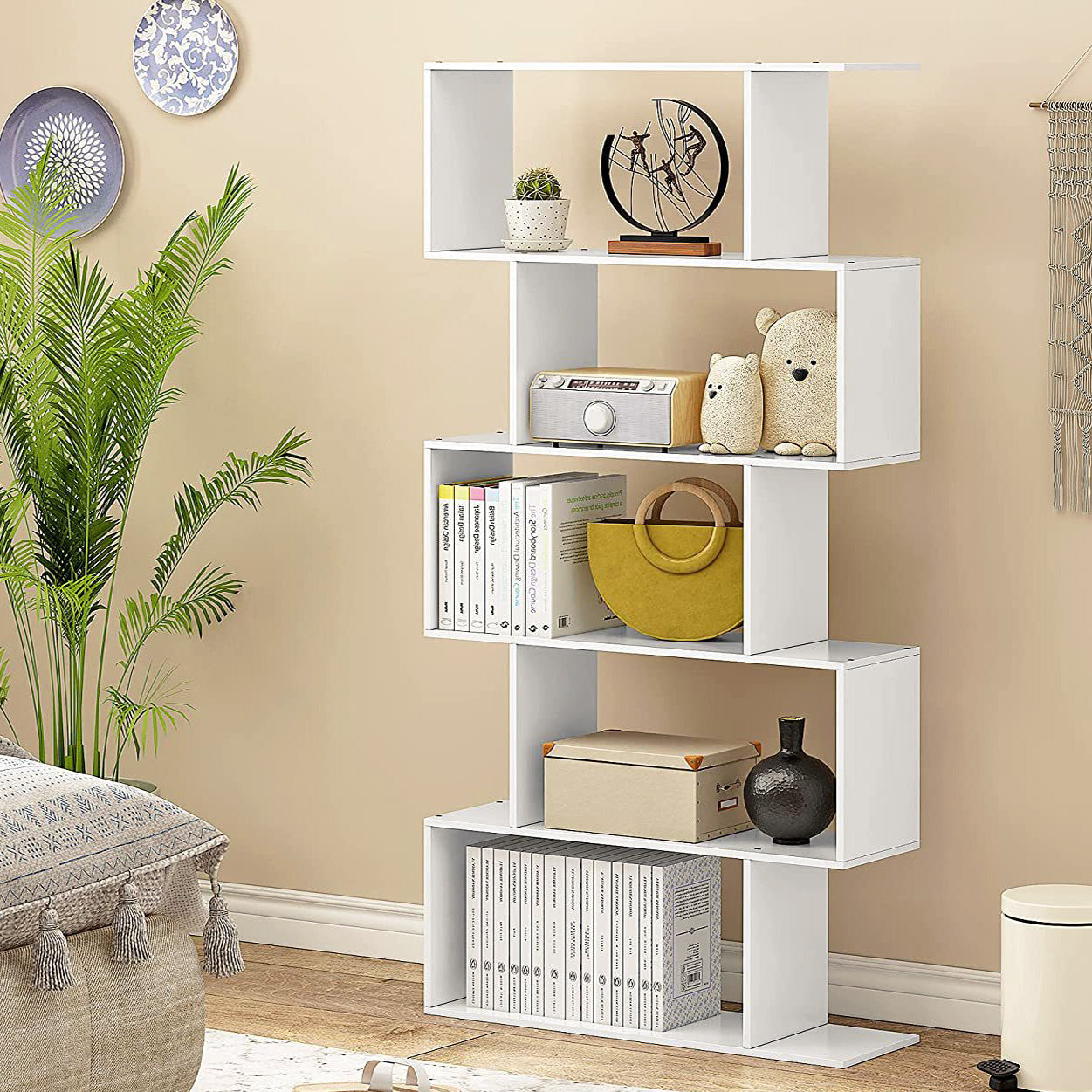 5 Tier Lumina Modern Display Bookshelf Storage Bookcase Shelves (White)