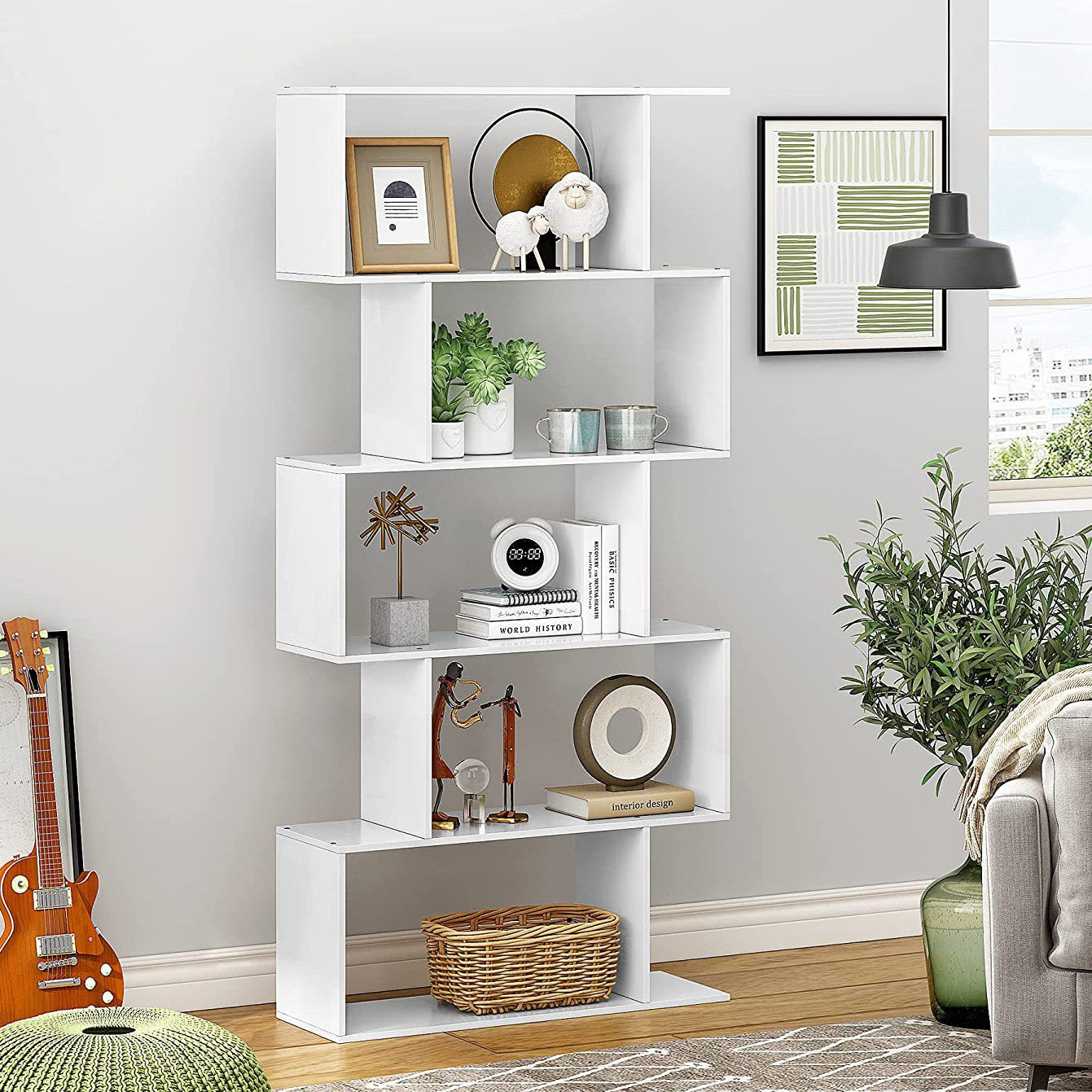5 Tier Lumina Modern Display Bookshelf Storage Bookcase Shelves (White)