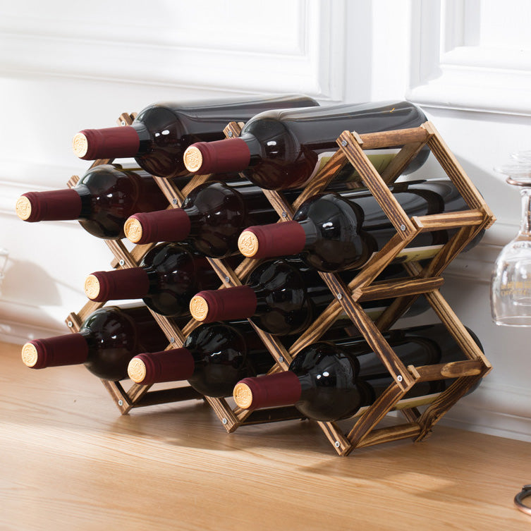 Wooden Wine Rack 10 Bottle Organiser Folding Holder Bar Display Shelf