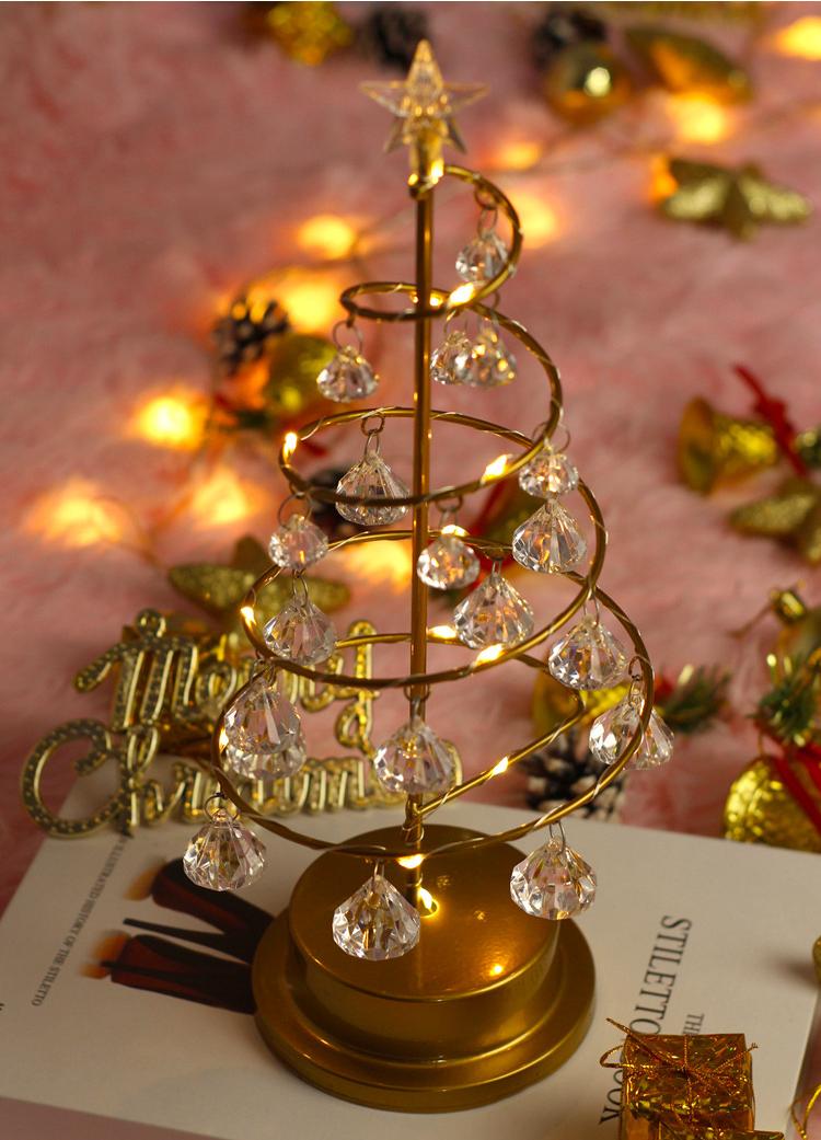 Gold Spiral LED Crystal Christmas Tree Lamp Light - 31cm