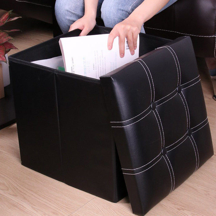 50L PU Leather Ottoman Foldable Storage Stool (Black)