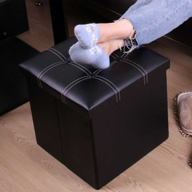 50L PU Leather Ottoman Foldable Storage Stool (Black)