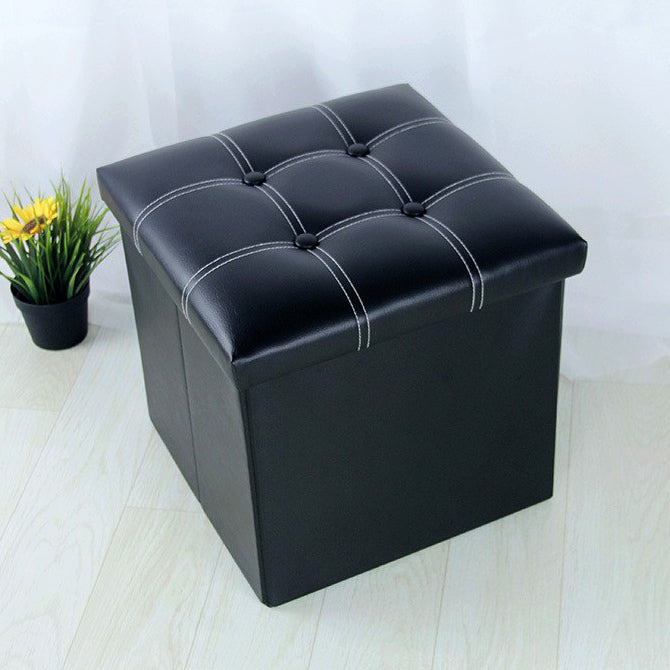 50L PU Leather Ottoman Foldable Storage Stool (Black)