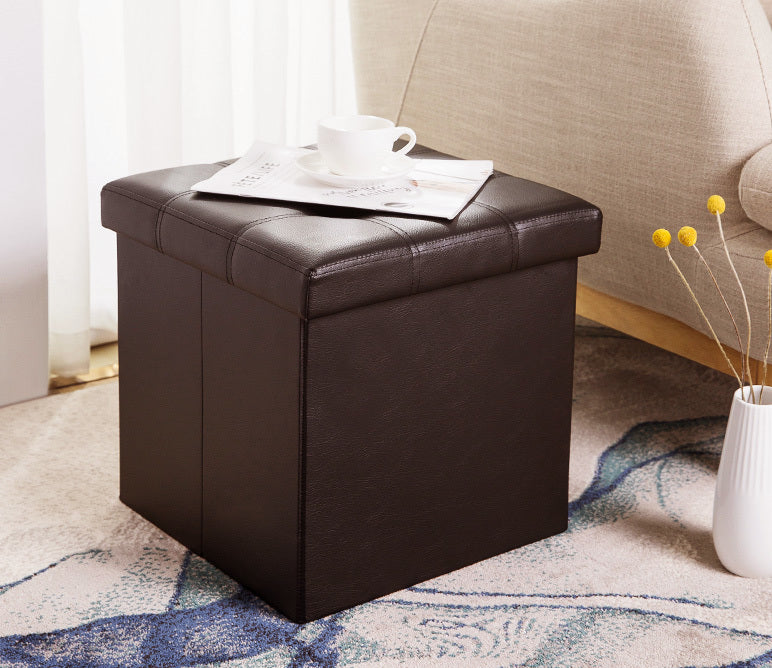 50L PU Leather Ottoman Foldable Storage Stool (Dark Brown)
