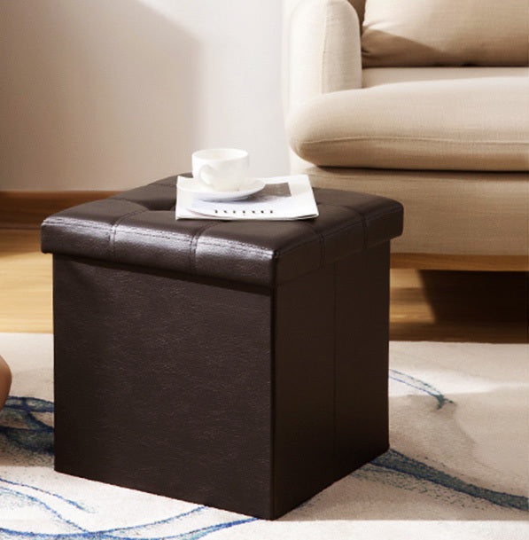 50L PU Leather Ottoman Foldable Storage Stool (Dark Brown)