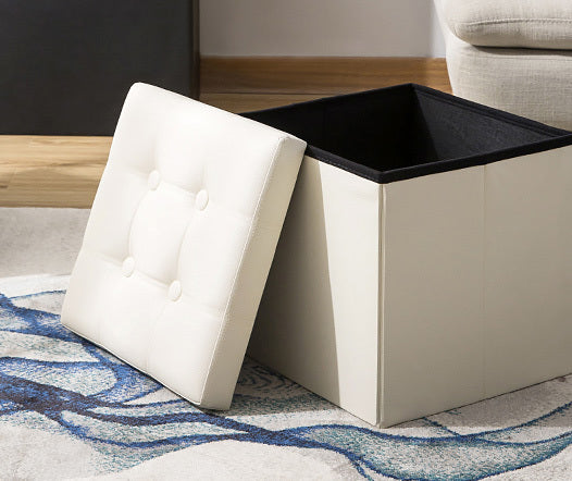 50L PU Leather Ottoman Foldable Storage Stool (Beige)