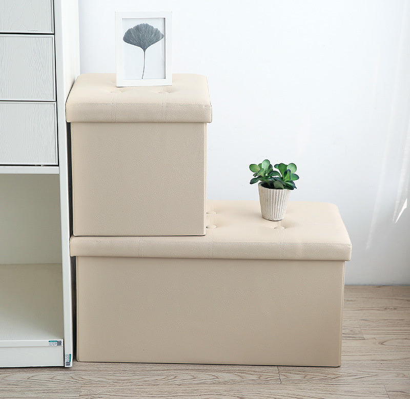 50L PU Leather Ottoman Foldable Storage Stool (Beige)