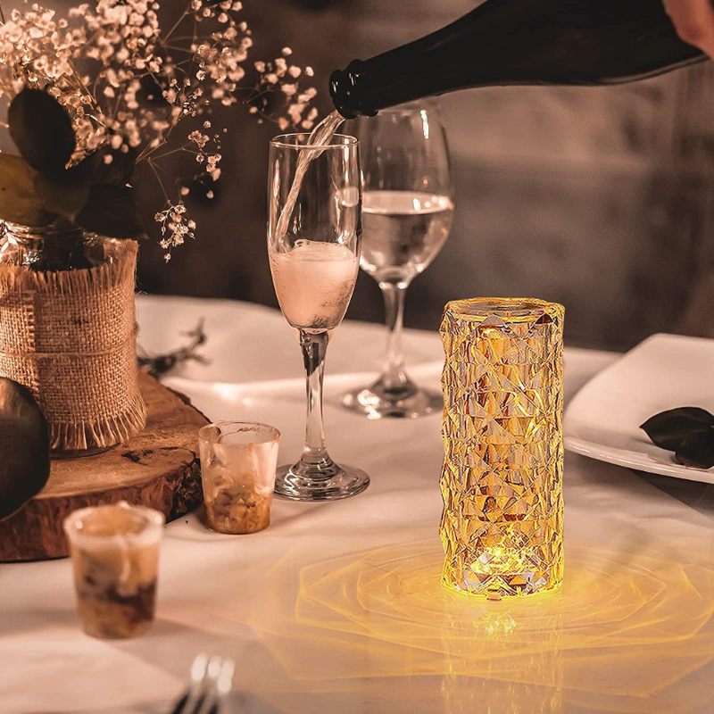 Rose Diamond Crystal LED Table Lamp Cordless Touch Sensor Night Light