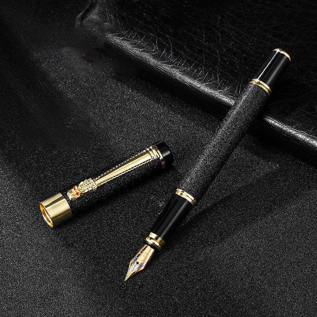 Classic Designer Dragon Metal Ink Fountain Pen (Black Frosted)