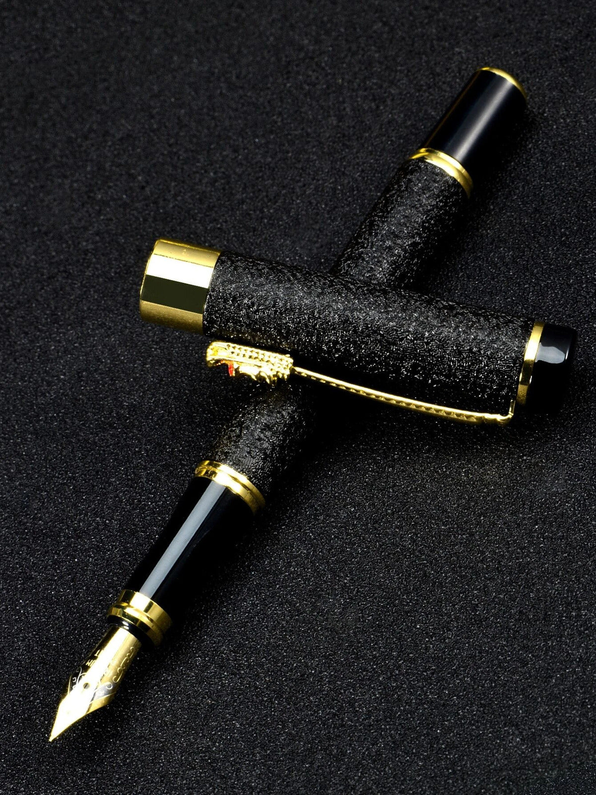 Classic Designer Dragon Metal Ink Fountain Pen (Black Frosted)