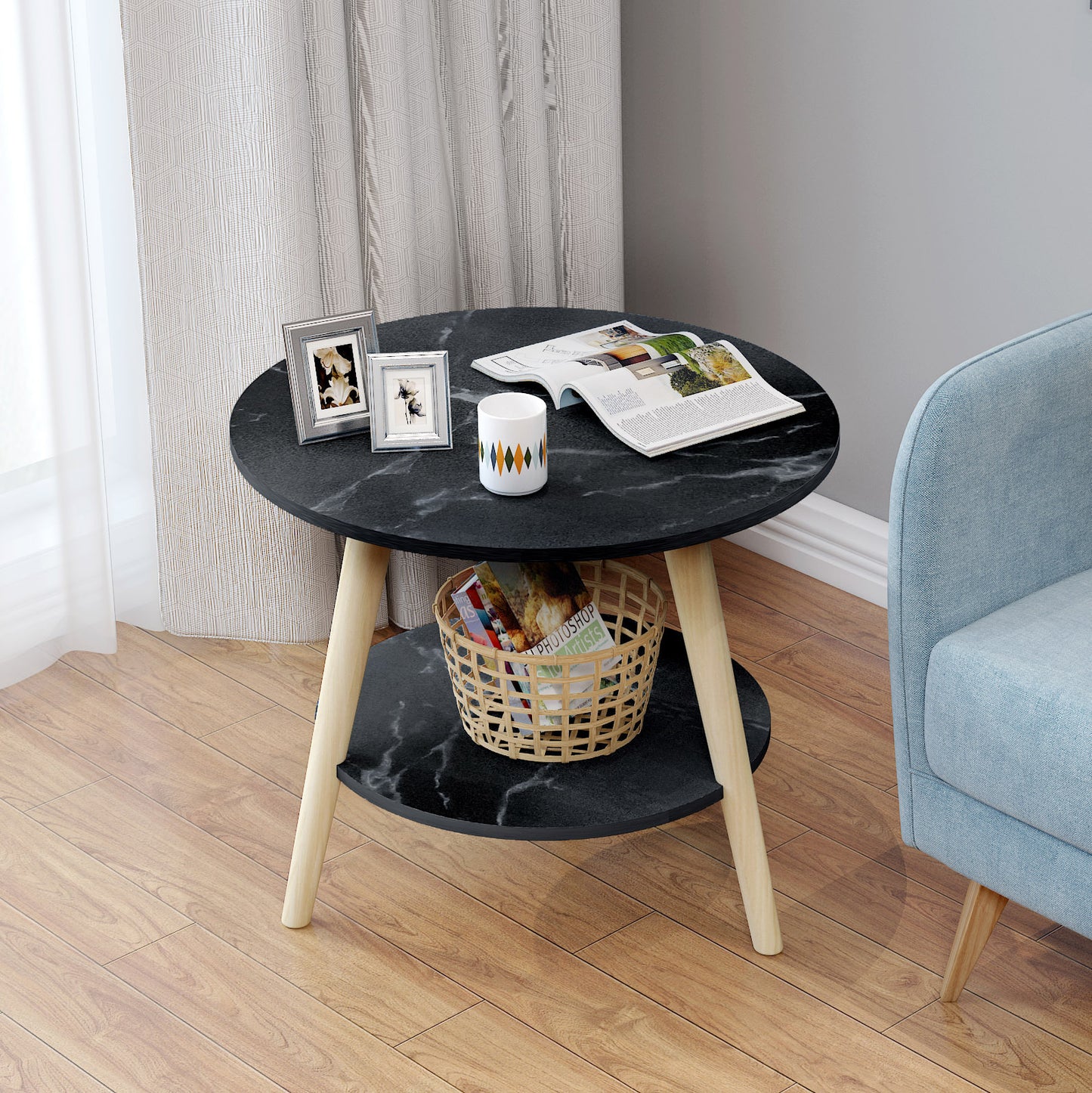 Malibu Black Marble Look Round End Coffee Table