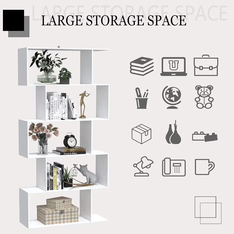 5 Tier Lumina Modern Display Bookshelf Storage Bookcase Shelves (White)