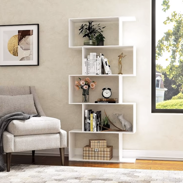 5 Tier Lumina Modern Display Bookshelf Storage Bookcase Shelves (White)