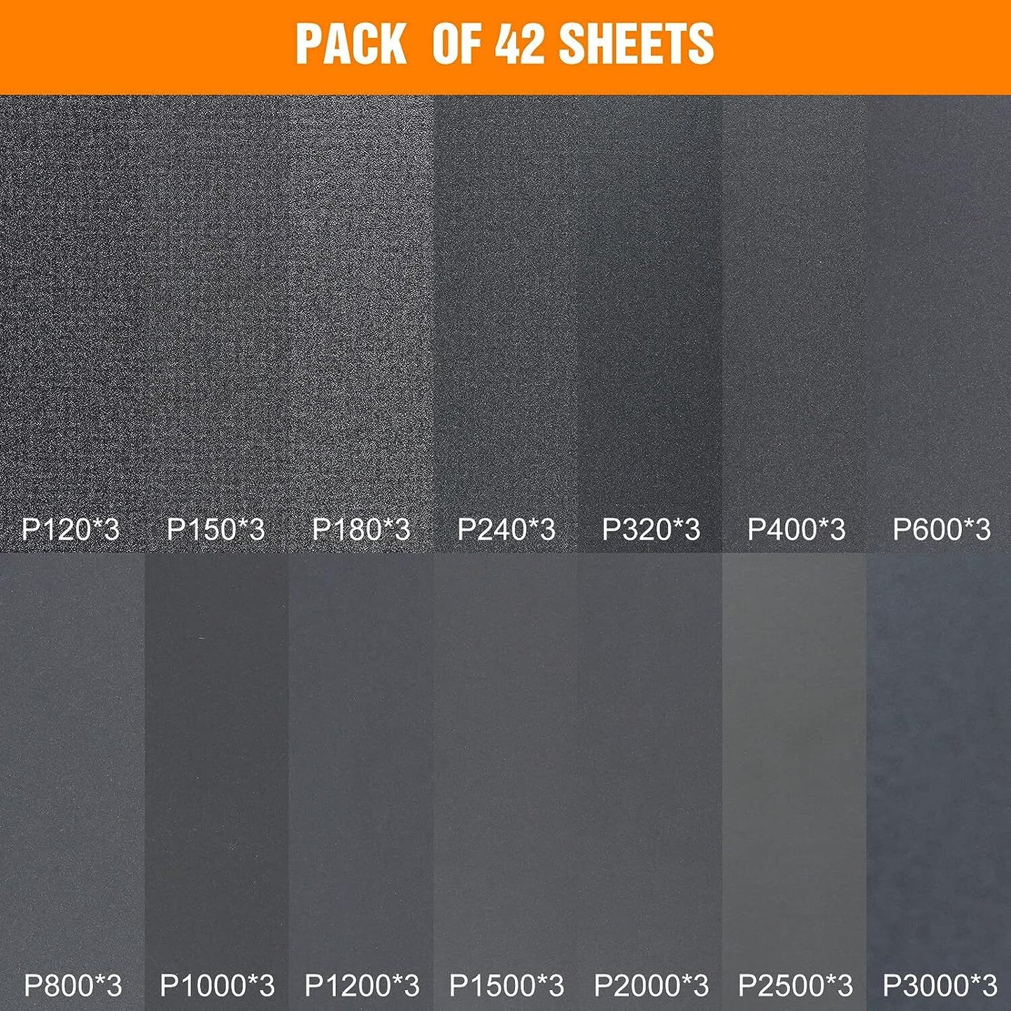42PCS Sandpaper 120 to 3000 Assorted Grit Wet Dry Wood Sanding Sheets