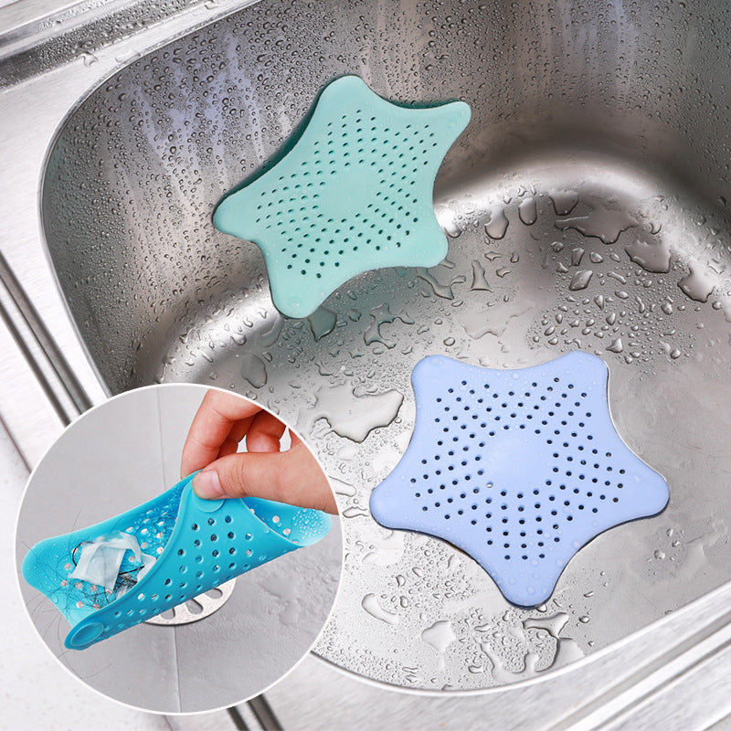 Kitchen Sink Strainer Bathroom Drainer Shower Bath Drain Protector Silicone Waste Filter (Blue Star)