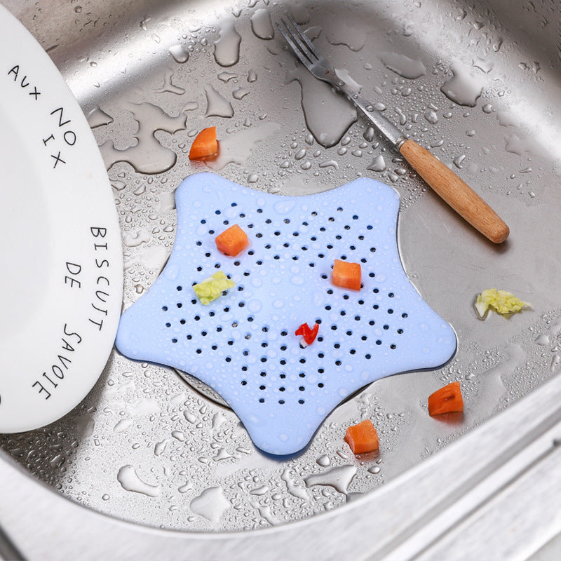 Kitchen Sink Strainer Bathroom Drainer Shower Bath Drain Protector Silicone Waste Filter (Blue Star)