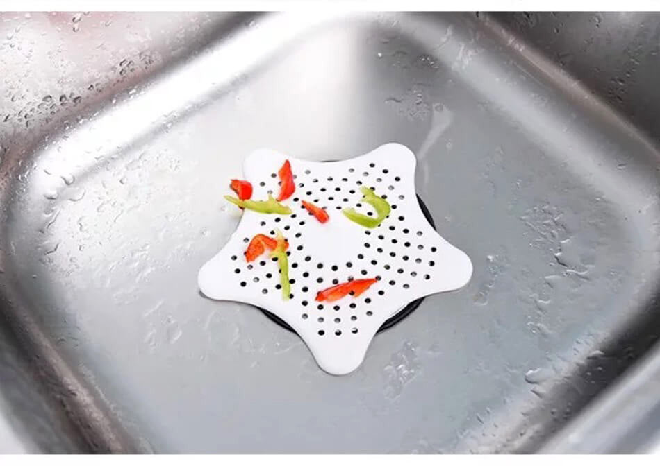 Kitchen Sink Strainer Bathroom Drainer Shower Bath Drain Protector Silicone Waste Filter (White Star)