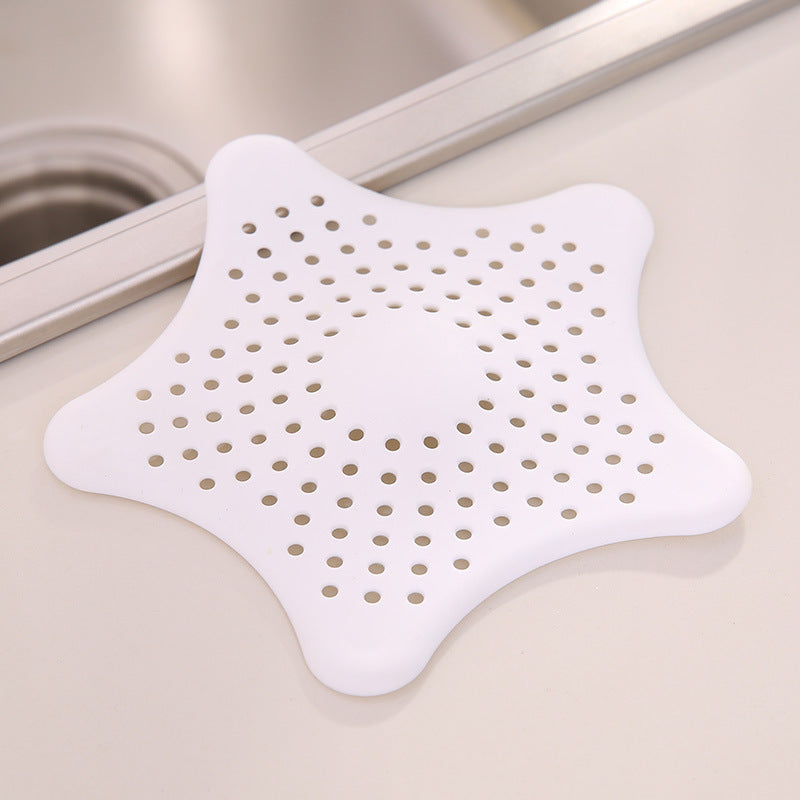 Kitchen Sink Strainer Bathroom Drainer Shower Bath Drain Protector Silicone Waste Filter (White Star)