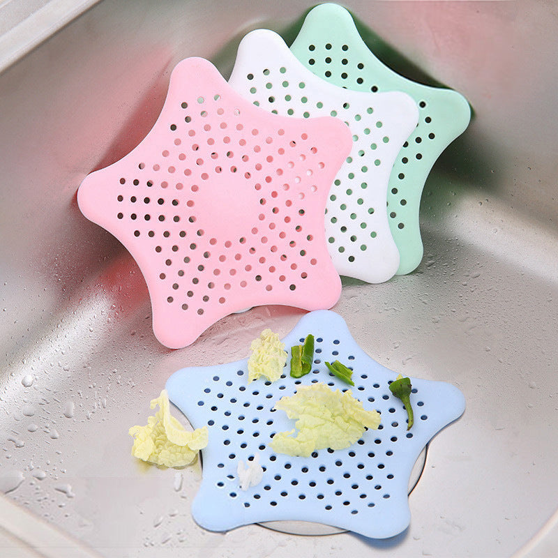 Kitchen Sink Strainer Bathroom Drainer Shower Bath Drain Protector Silicone Waste Filter (White Star)