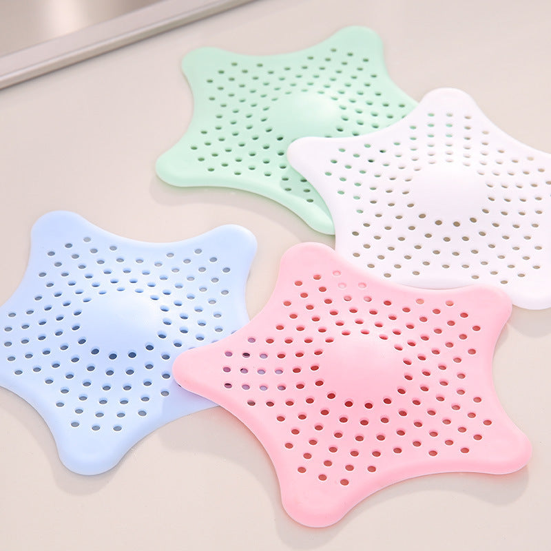 Kitchen Sink Strainer Bathroom Drainer Shower Bath Drain Protector Silicone Waste Filter (White Star)