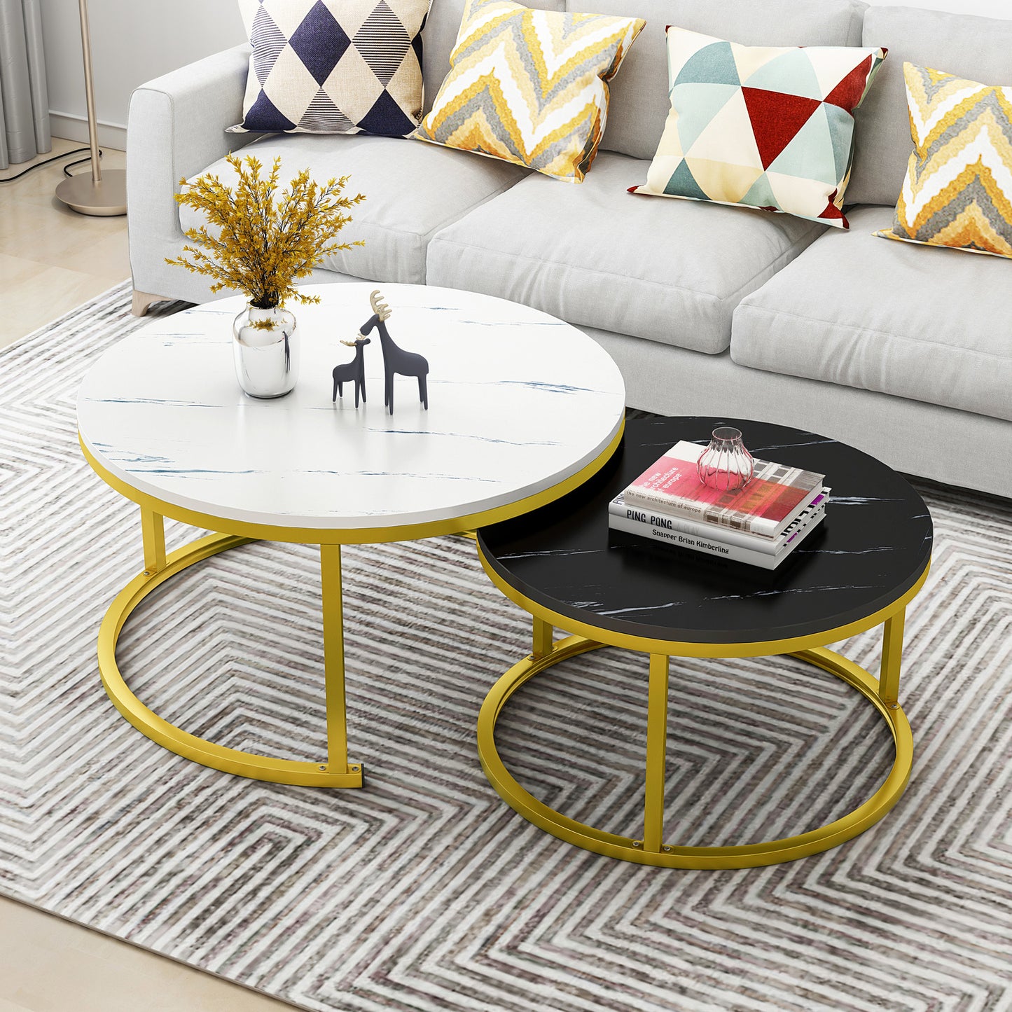 Synergy 2 In 1 Lush Marble Look Designer Nesting Coffee Tables
