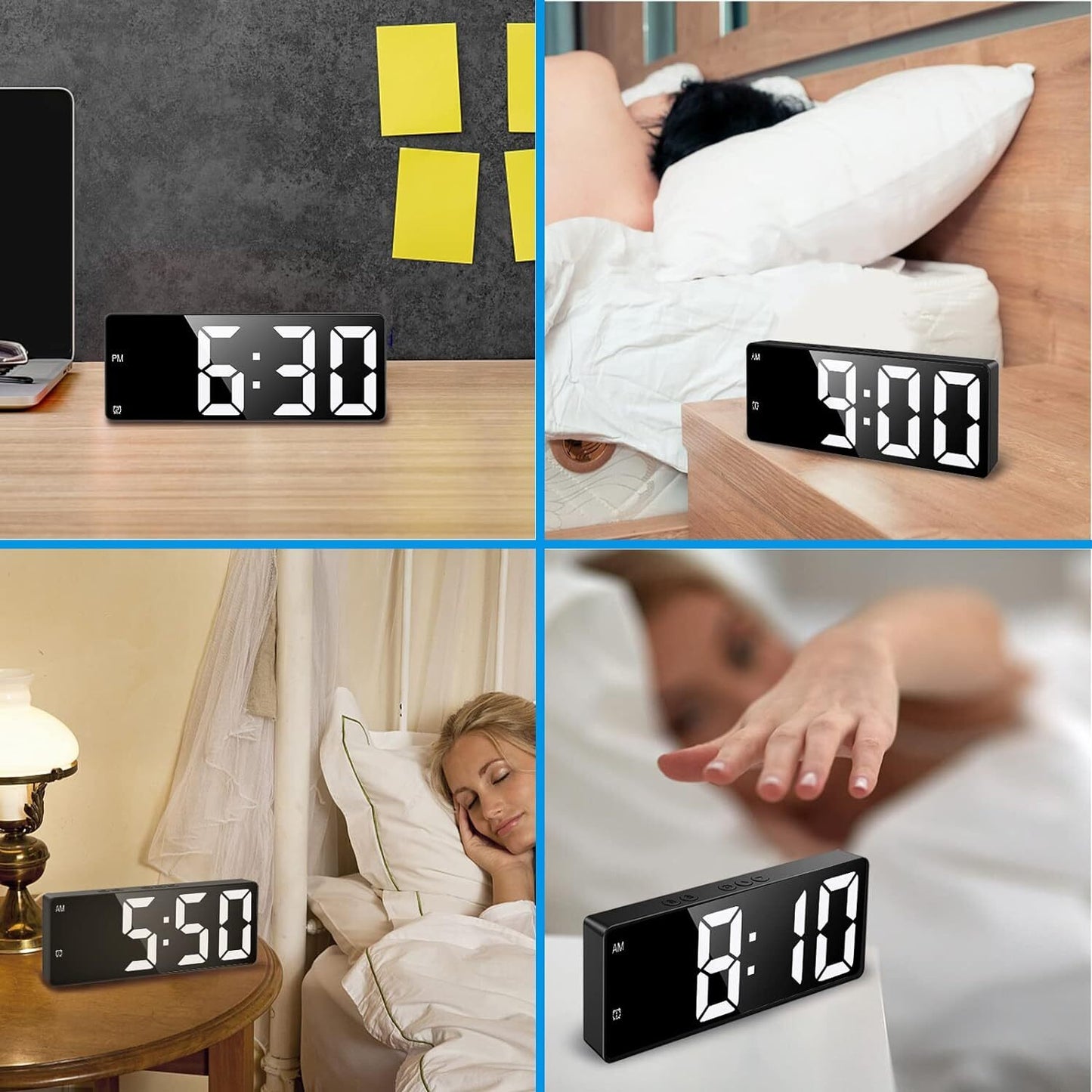 Multifunction Mirrored Digital LED Digital Electronic Alarm Clock with Temperature Display