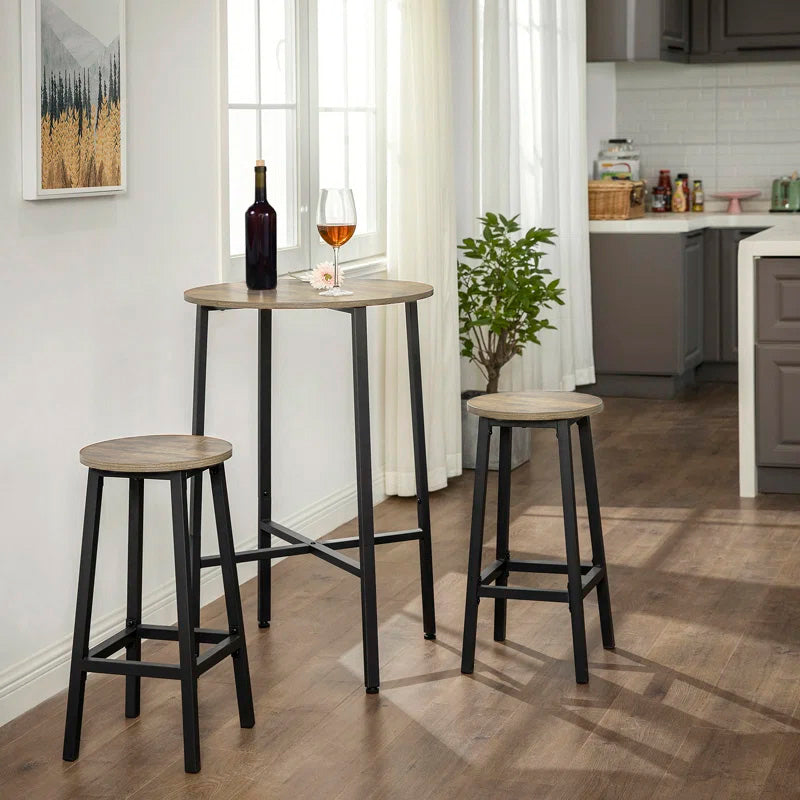 2 x Modern Industrial Bar Stool Wood & Metal Kitchen Counter Seating (Rustic Oak)