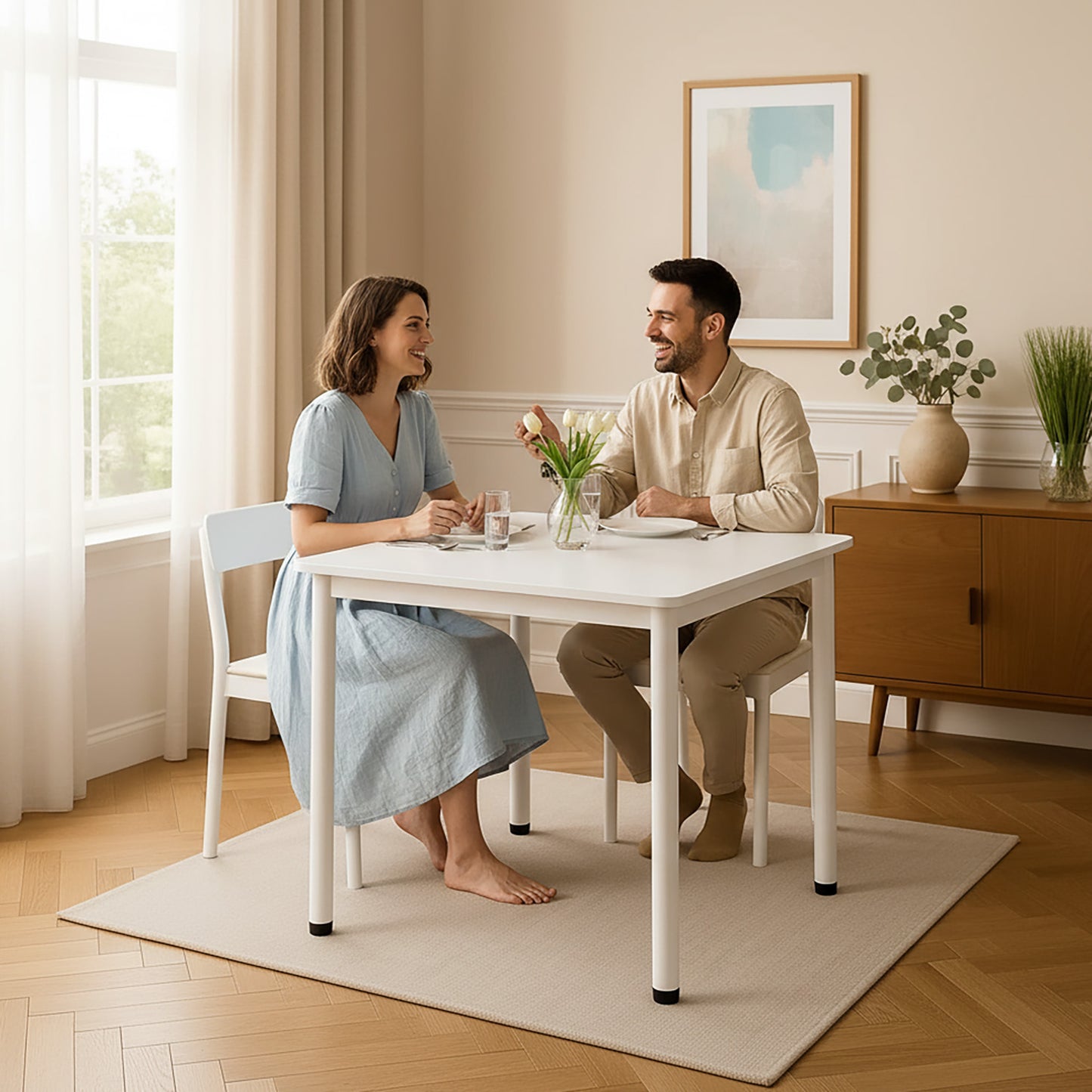 Harbor Industrial White Wood & Steel Dining Table Square 80cm