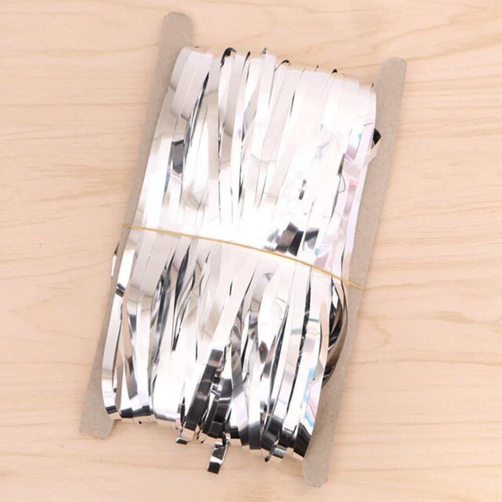 Metallic Foil Tinsel Fringe Curtain Backdrop Party Decoration (Silver)