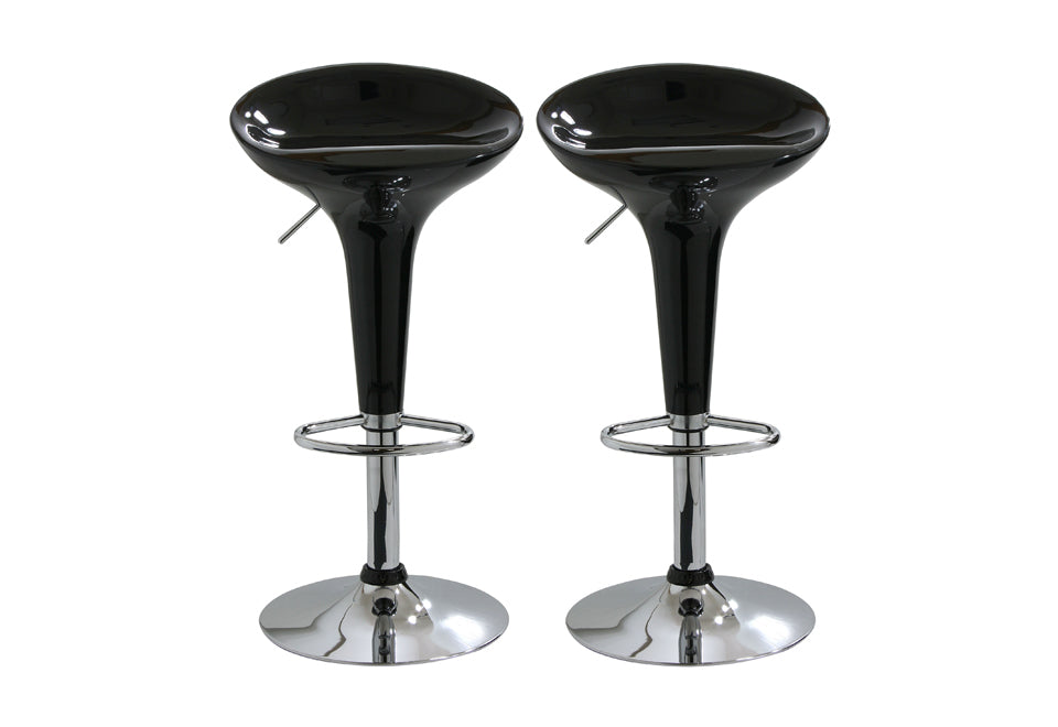 2 x Ace High Gloss Designer Bar Stools (BLACK - Set of 2)