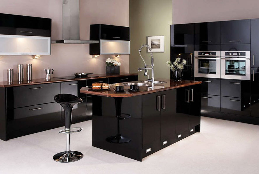 2 x Ace High Gloss Designer Bar Stools (BLACK - Set of 2)