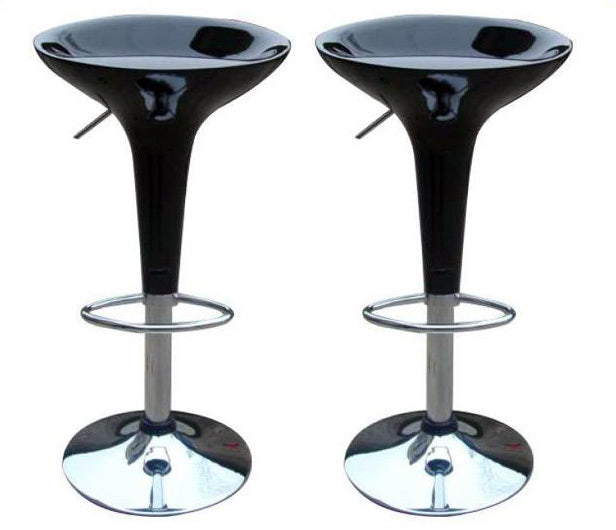 2 x Ace High Gloss Designer Bar Stools (BLACK - Set of 2)