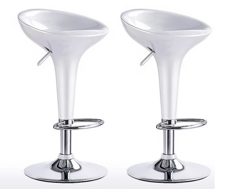 2 x Ace High Gloss Designer Bar Stools (WHITE - Set of 2)