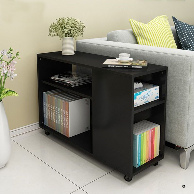 Versatile Sofa Side Table & Magazine Shelf with Casters (Black)