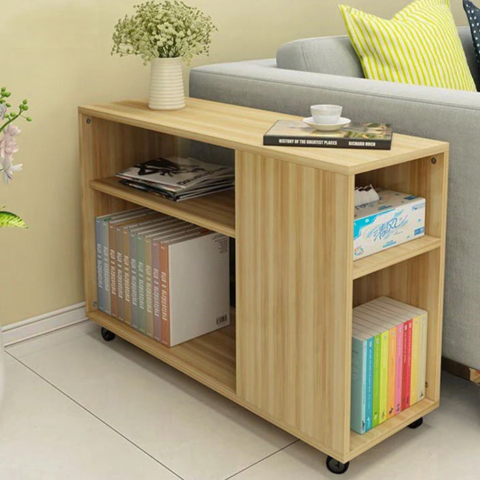 Large Versatile Sofa Side Table & Magazine Shelf with Casters (Oak)