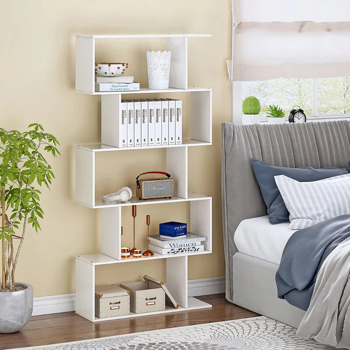 5 Tier Lumina Modern Display Bookshelf Storage Bookcase Shelves (White)