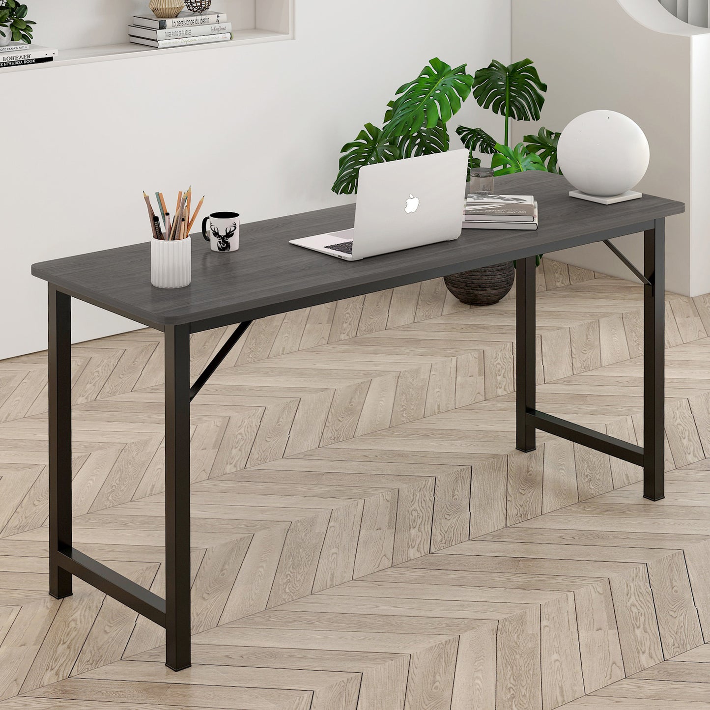 Profile Console Table Wood & Metal Narrow Desk (Driftwood Grey)
