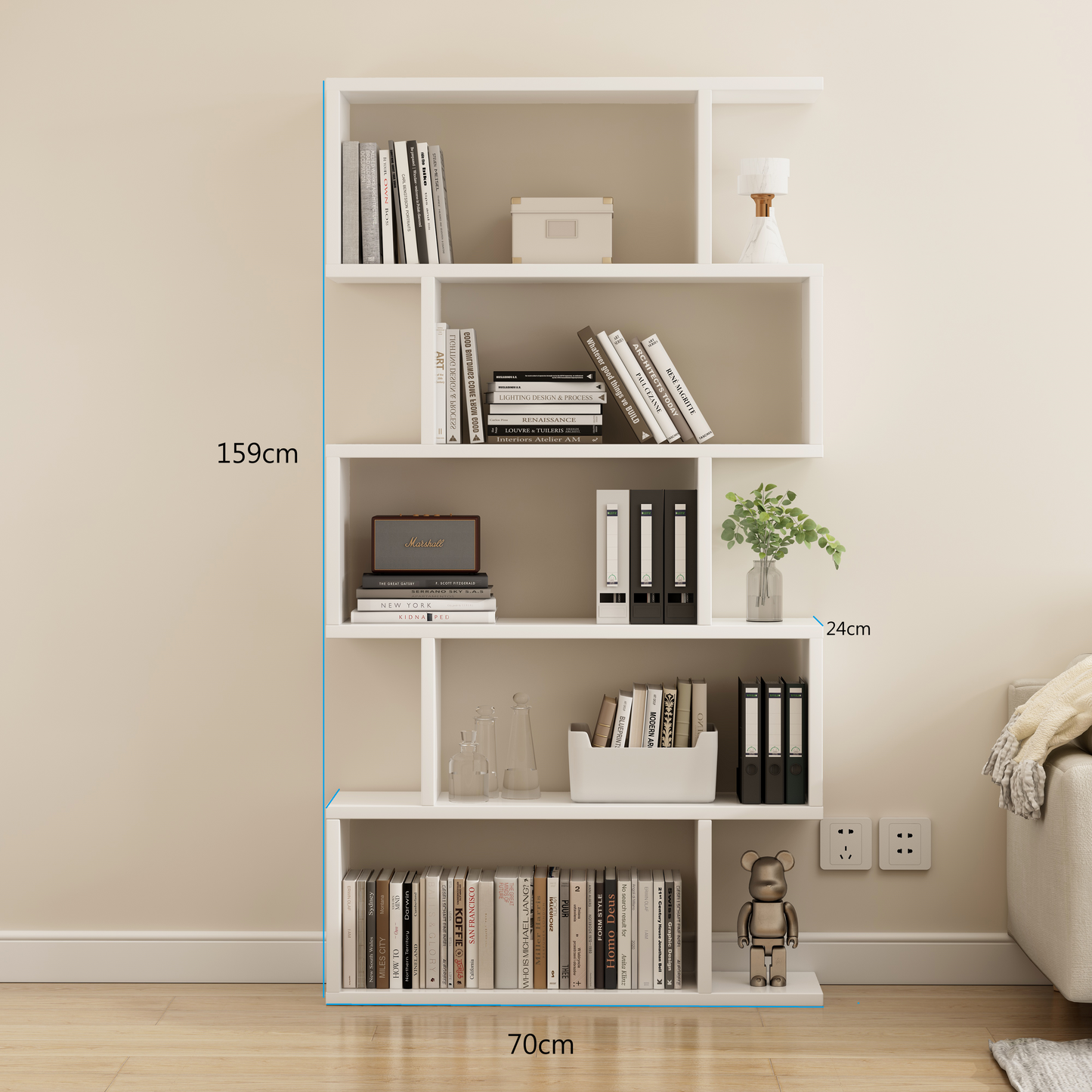 5 Tier Lumina Modern Display Bookshelf Storage Bookcase Shelves (White)