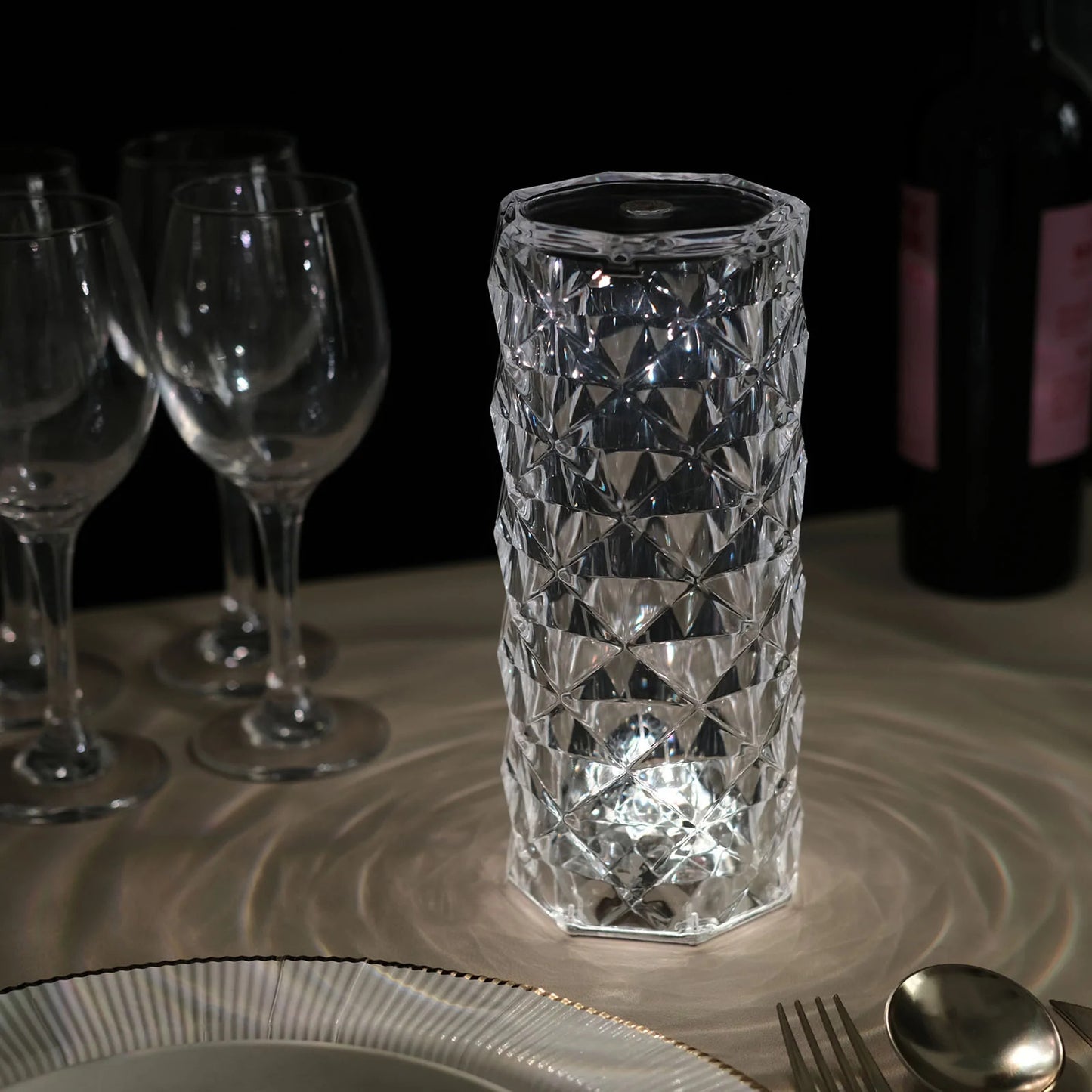 Rose Diamond Crystal LED Table Lamp Cordless Touch Sensor Night Light