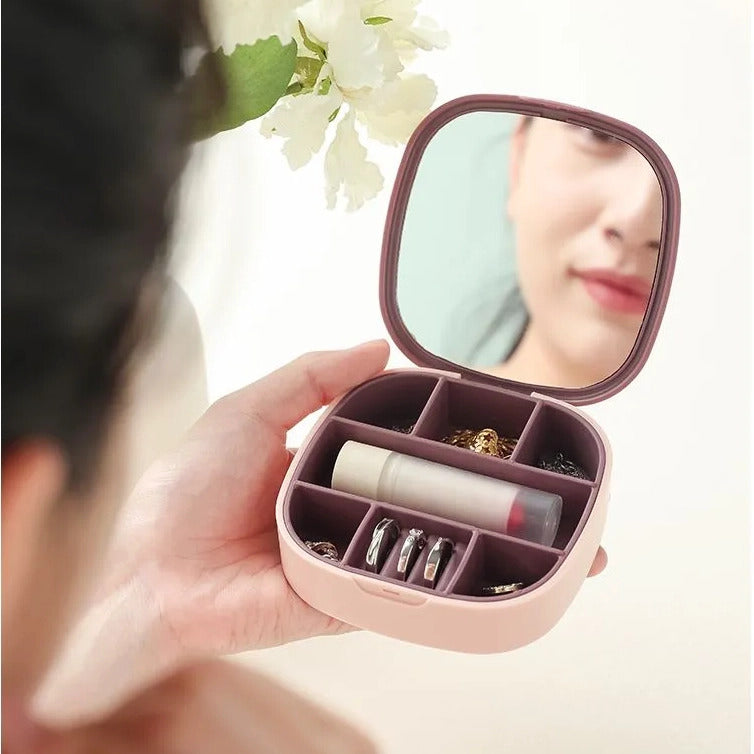 Portable Beauty Case with Mirror Travel Jewellery Box Makeup Cosmetic Storage Organizer