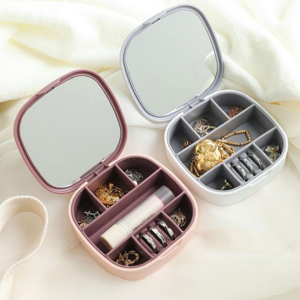 Portable Beauty Case with Mirror Travel Jewellery Box Makeup Cosmetic Storage Organizer