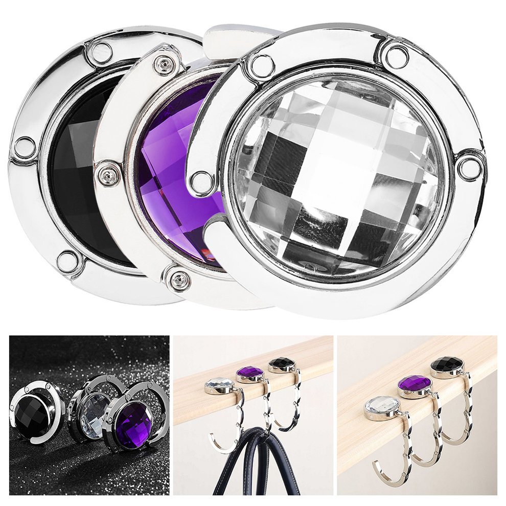Crystal Purse Handbag Bag Hook Hanger Table Holder (White)