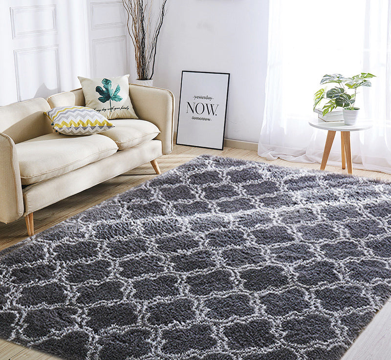 XL Comfortable Shag Rug (300 x 200, Black Lattice)