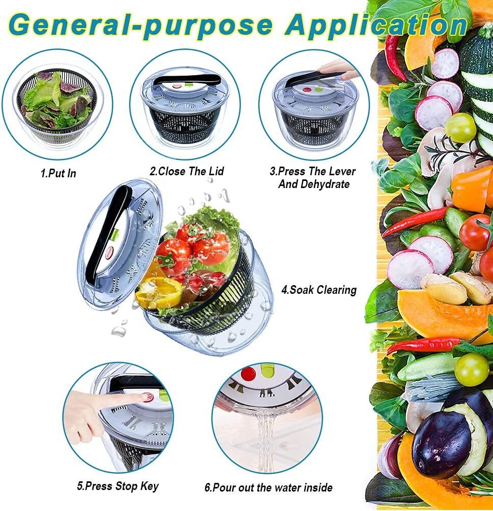 5L Salad Spinner Large Capacity Vegetable Washer Dryer Kitchen Tool