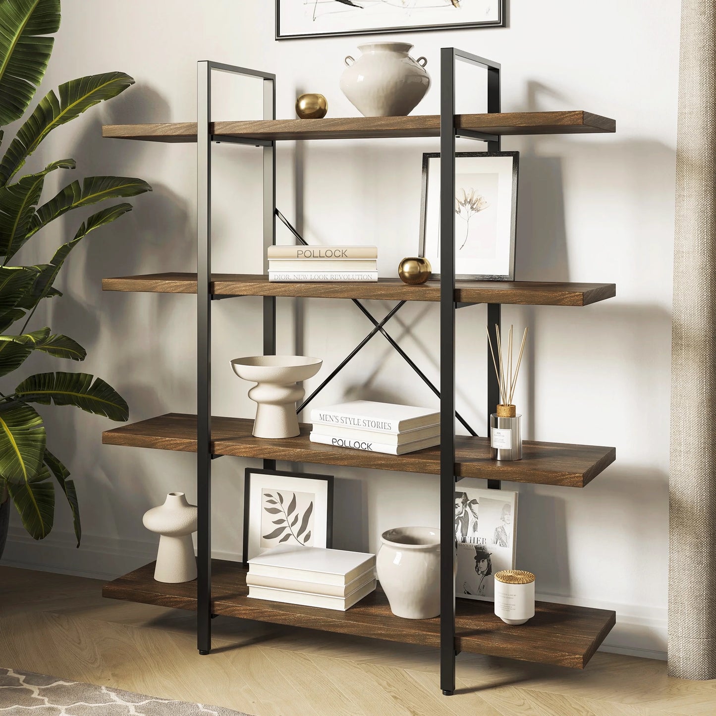 Envision Rustic 4-Tier Bookcase Storage Shelf Organizer