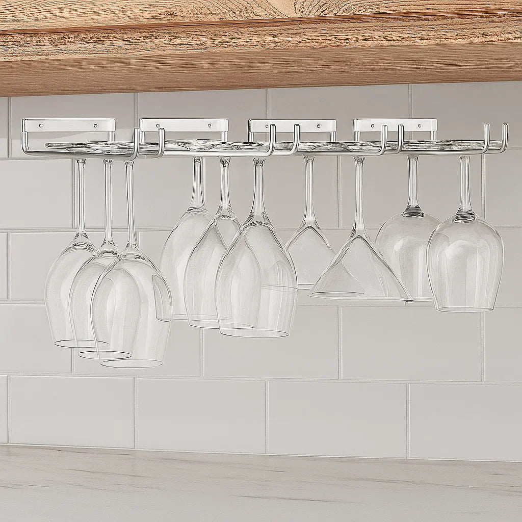 2 x Wine Glass Hanger Rack Under Cabinet Kitchen Bar Stemware Metal Storage Organiser