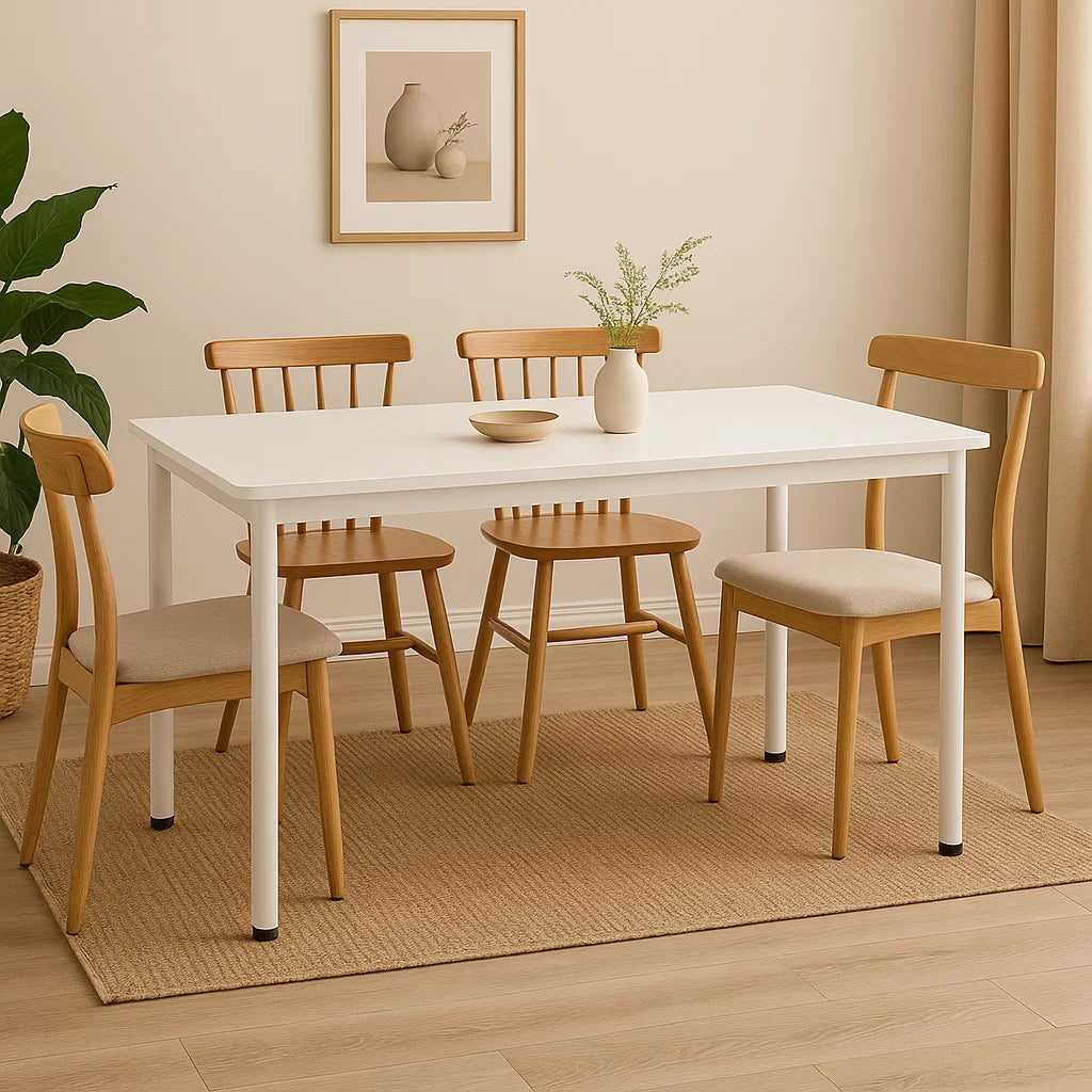 Heritage Industrial White Wood & Metal Dining Table 120cm