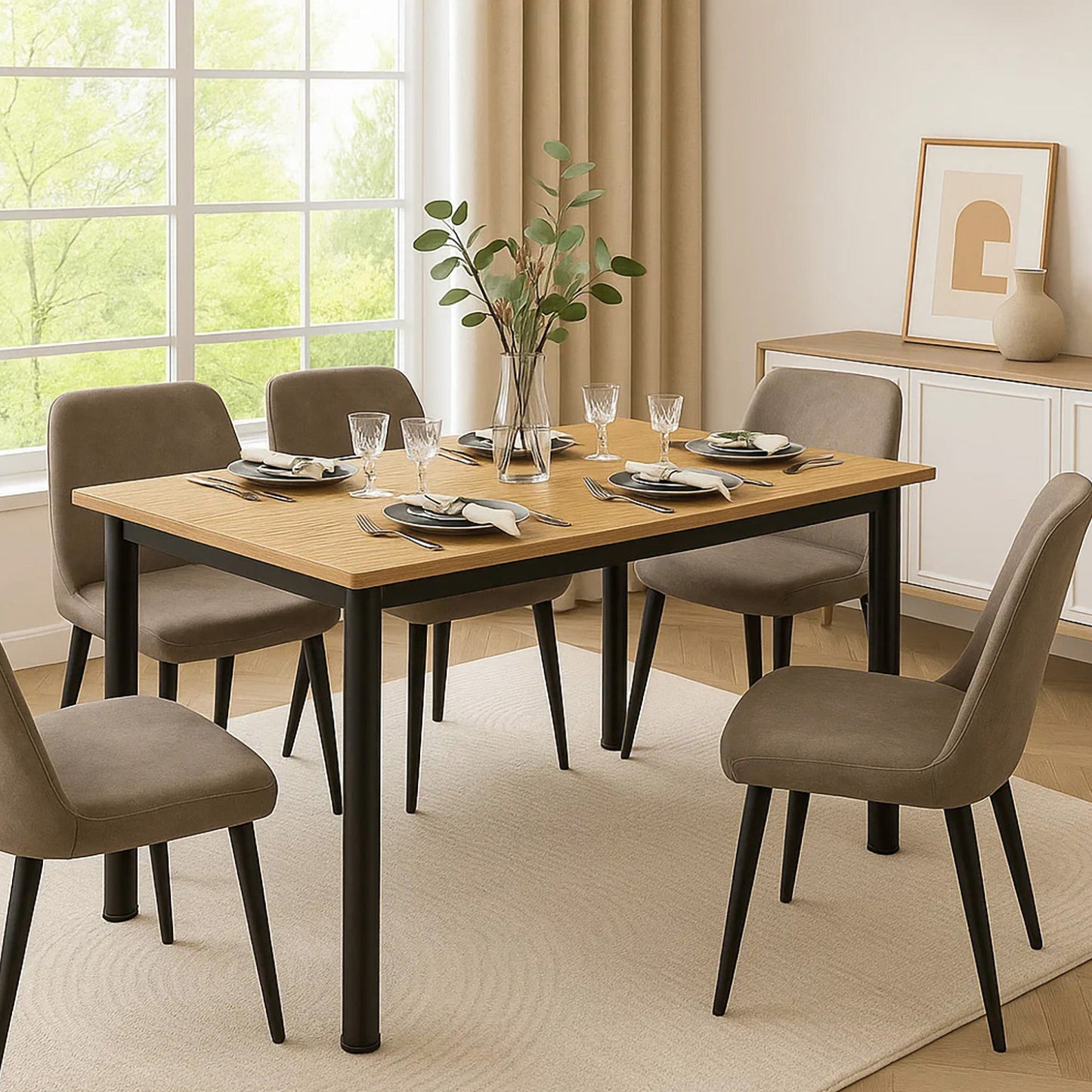Heritage Industrial Rustic Oak Wood & Metal Dining Table 120cm